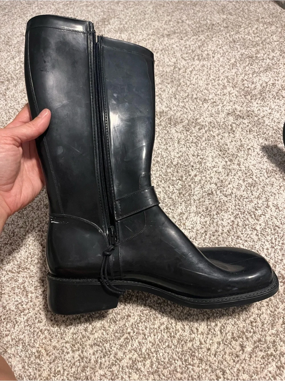 Donald J Pliner Black Rubber Knee High Buckle Rain Boots Italy Size 9